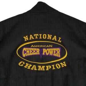 American Cheer Power Classic Varsity Jacket Women M Black Patched Wool Blend Y2K